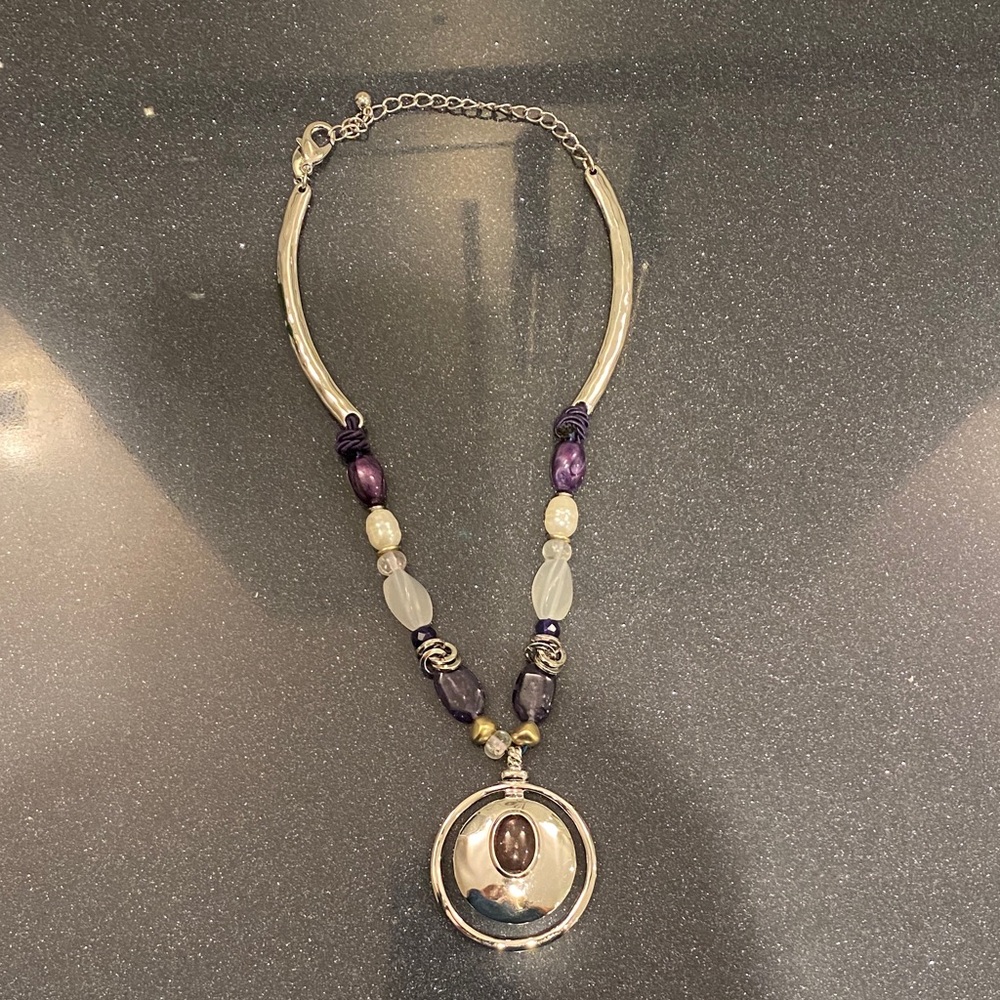 Chico's Silver and Purple Statement Necklace